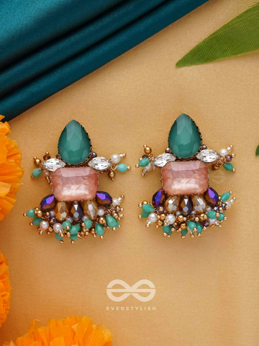 Vedhanik - The Gemfire Sparkle - Stone And Beads Embroidered Earrings