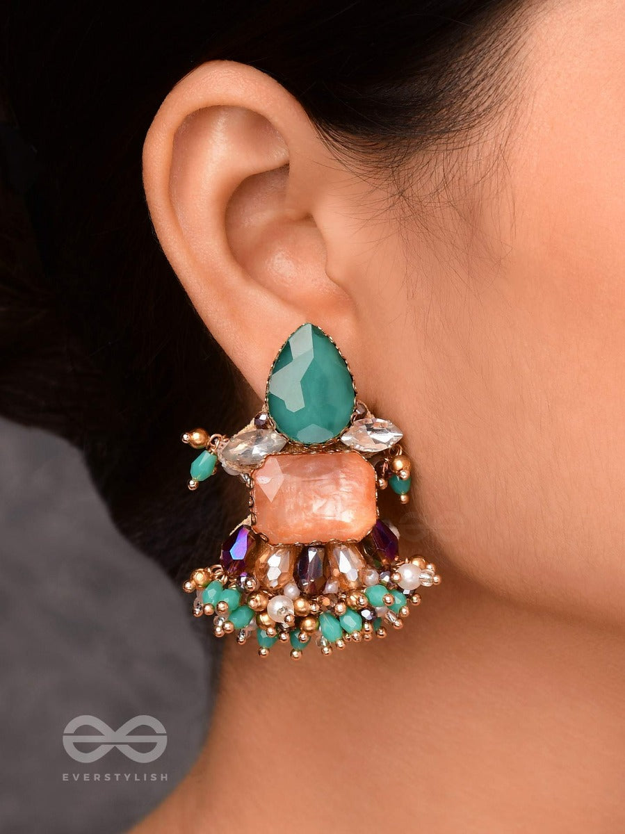Vedhanik - The Gemfire Sparkle - Stone And Beads Embroidered Earrings