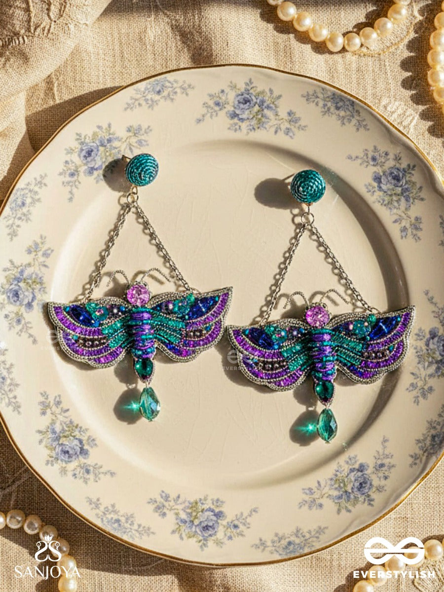 Mainaka - The Magnificent Wings - Sequins, Stones And Beads Embroidered Earrings