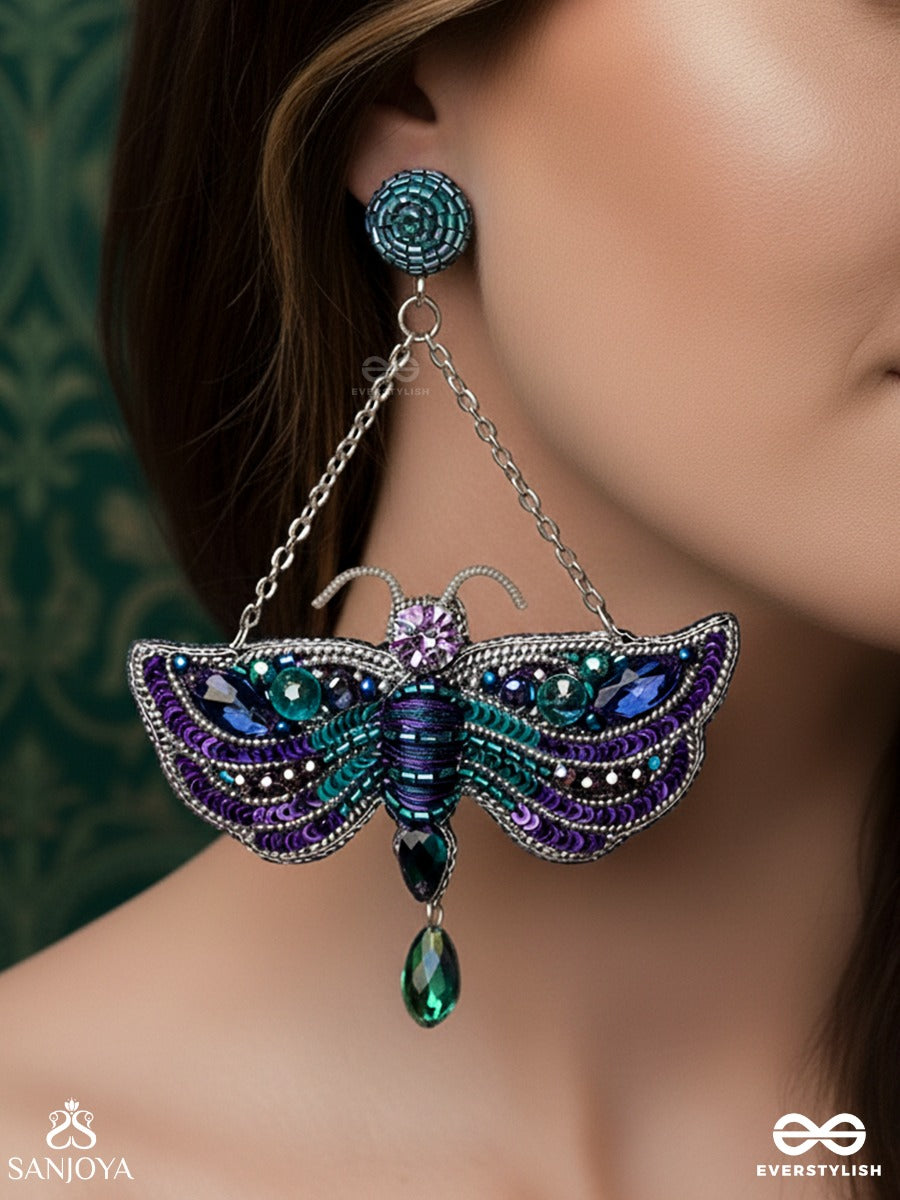 Mainaka - The Magnificent Wings - Sequins, Stones And Beads Embroidered Earrings