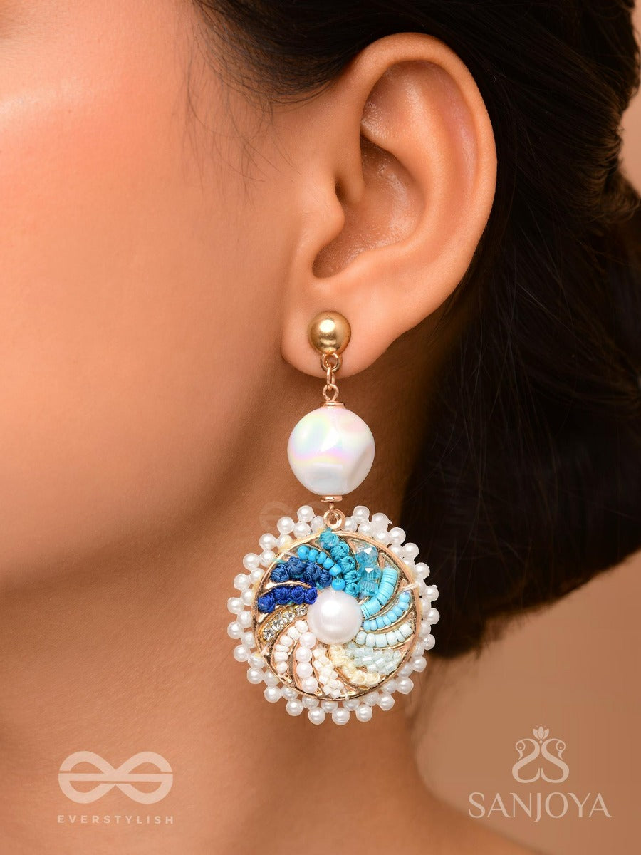 Nirghata- The Tidal Storm- Resham, Beads And Pearl Hand Embroidered Earrings