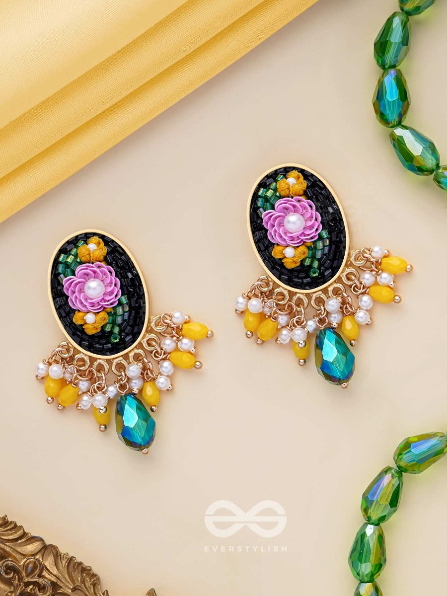Kousha - A Flower Bud - Sequins, Beads And Cut Dana Embroidered Earrings