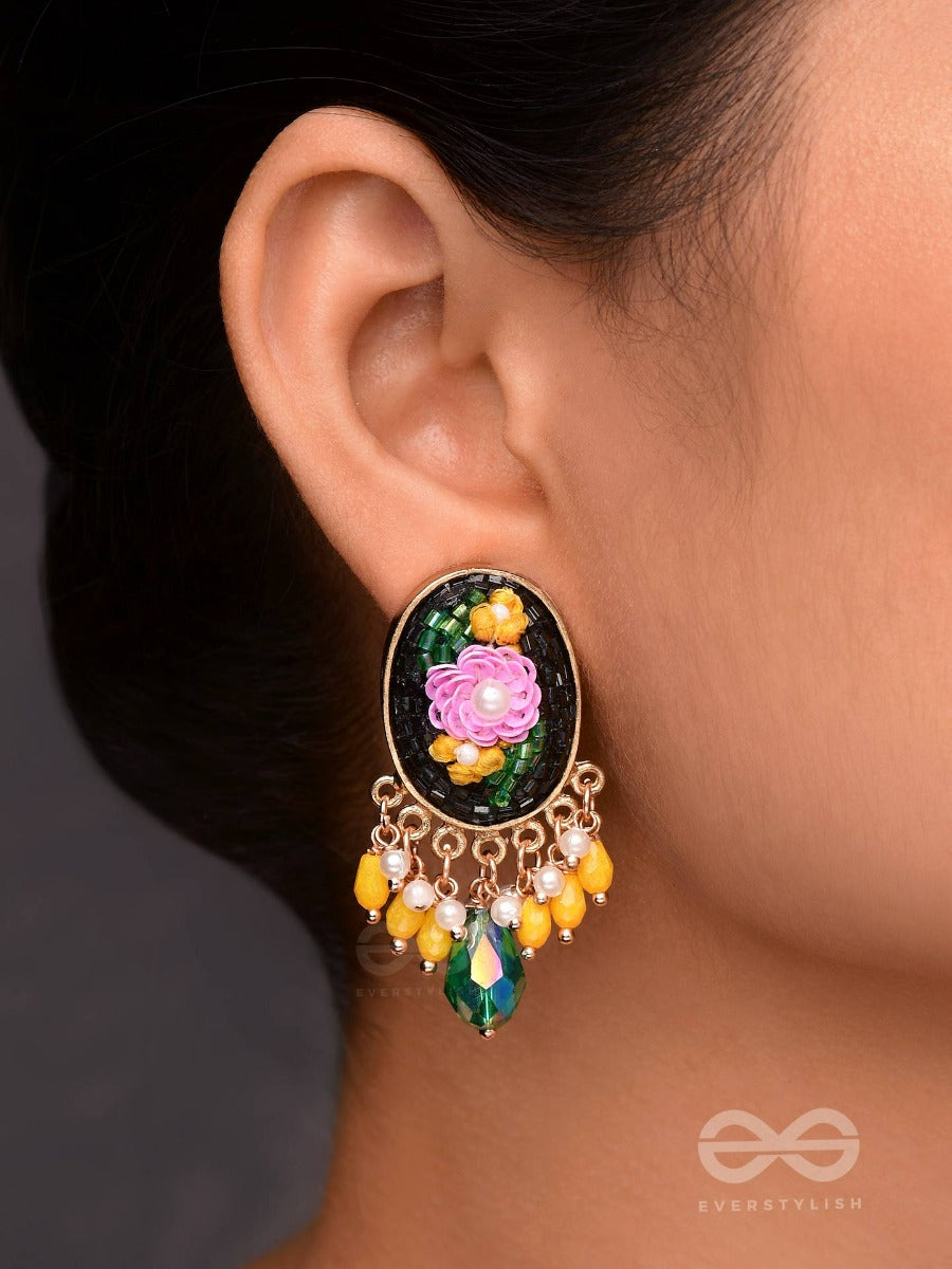 Kousha - A Flower Bud - Sequins, Beads And Cut Dana Embroidered Earrings
