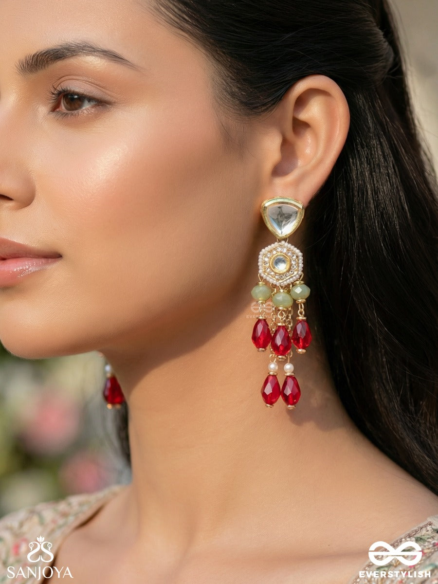 Prenkha - Scarlet Sways - Golden Embellished Polki And Kundan Earrings