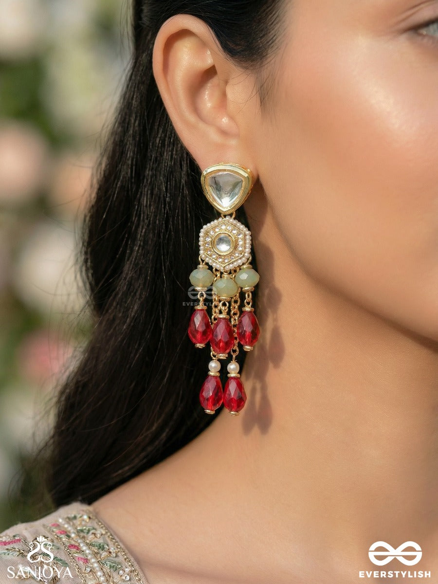 Prenkha - Scarlet Sways - Golden Embellished Polki And Kundan Earrings