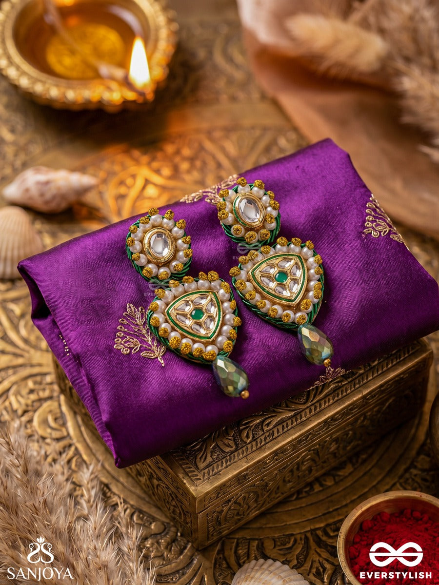Atavika - The Mystic Glow - Beads, Polki And Kundan Finished Hand Embroidered Earrings