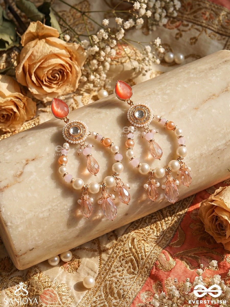 Uthila - Rosey Glow Gala - Golden Embellished Crystal Chandelier Earrings