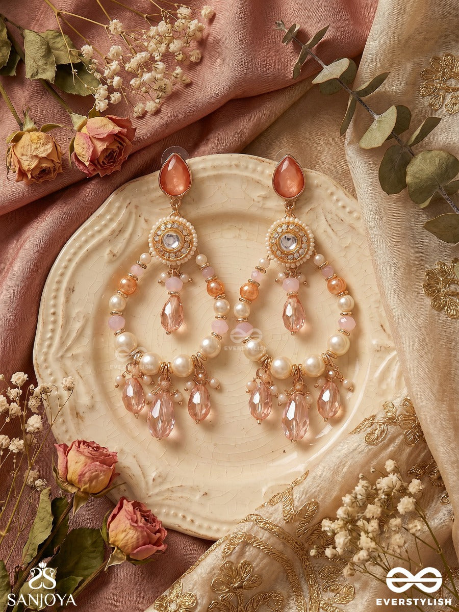 Uthila - Rosey Glow Gala - Golden Embellished Crystal Chandelier Earrings