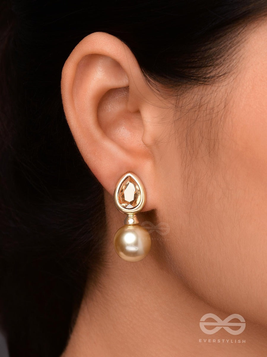 Pearl Pop 'N' Drop - Golden & Peach Embellished Earrings