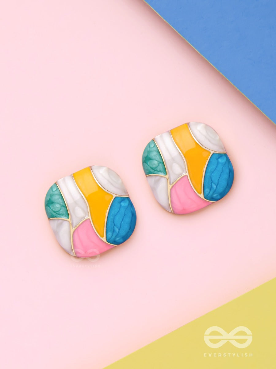 Cubist Candy - Golden Embellished Stud Earrings