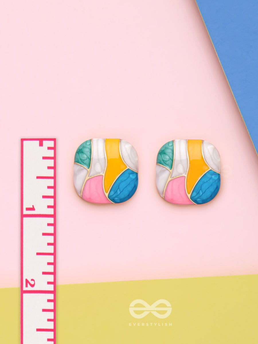 Cubist Candy - Golden Embellished Stud Earrings
