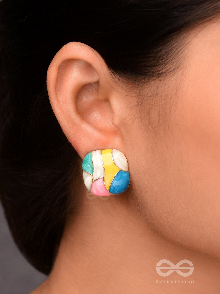 Cubist Candy - Golden Embellished Stud Earrings