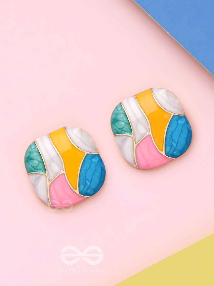 Cubist Candy - Golden Embellished Stud Earrings