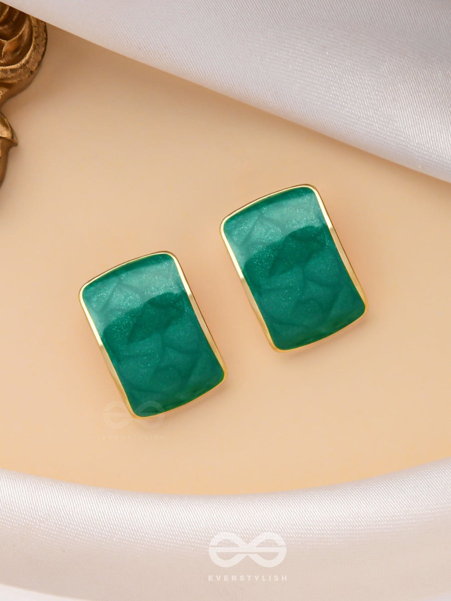 The Classic Radiance - Golden Enamelled Stud Earrings (Green)