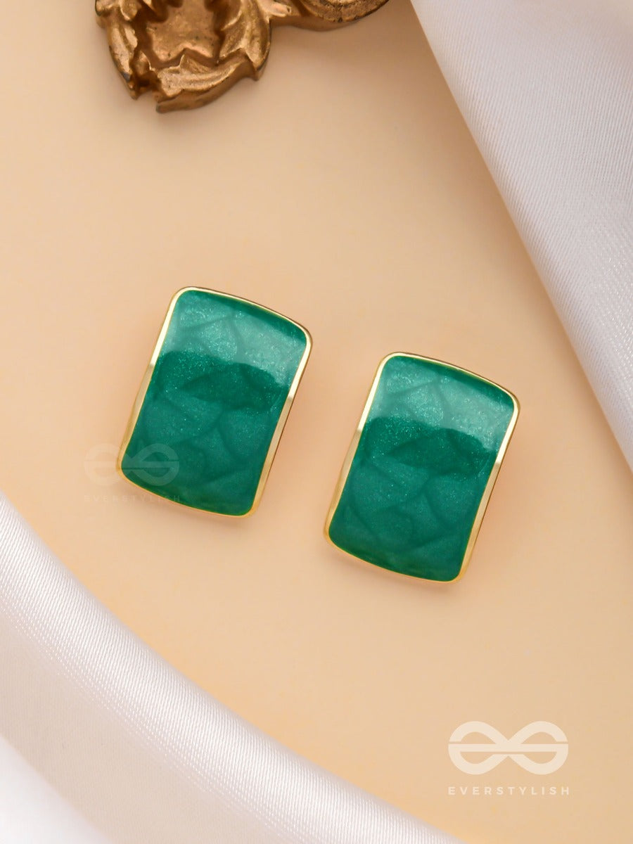 The Classic Radiance - Golden Enamelled Stud Earrings (Green)