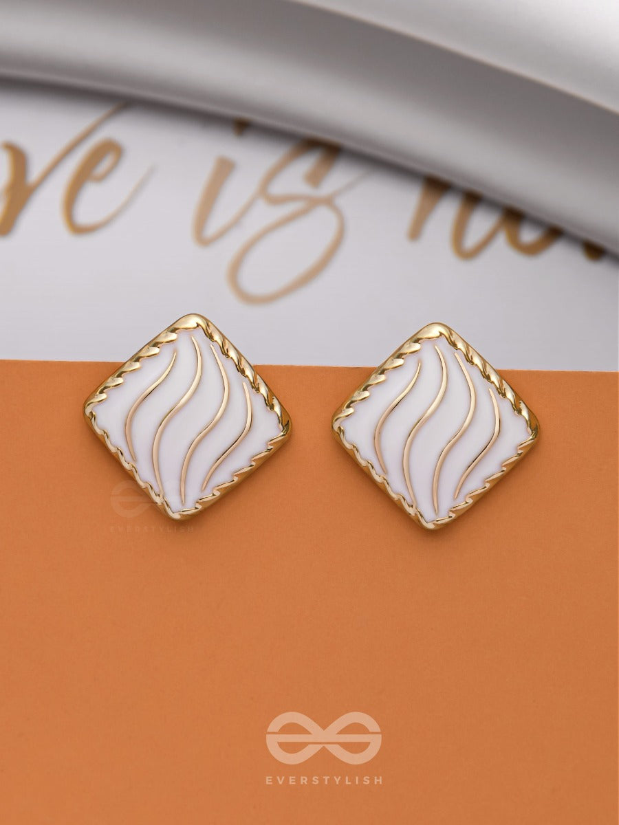 Modern Delights - Golden Embellished Stud Earrings (White)