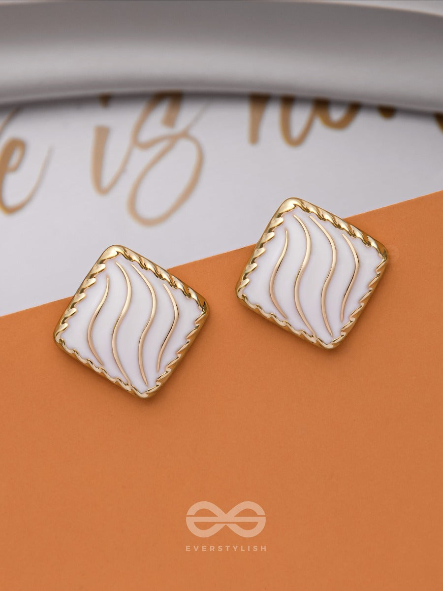 Modern Delights - Golden Embellished Stud Earrings (White)