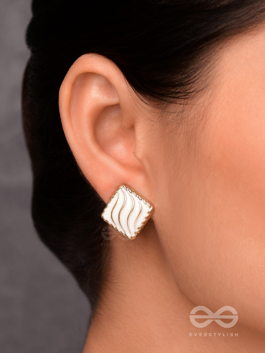 Modern Delights - Golden Embellished Stud Earrings (White)