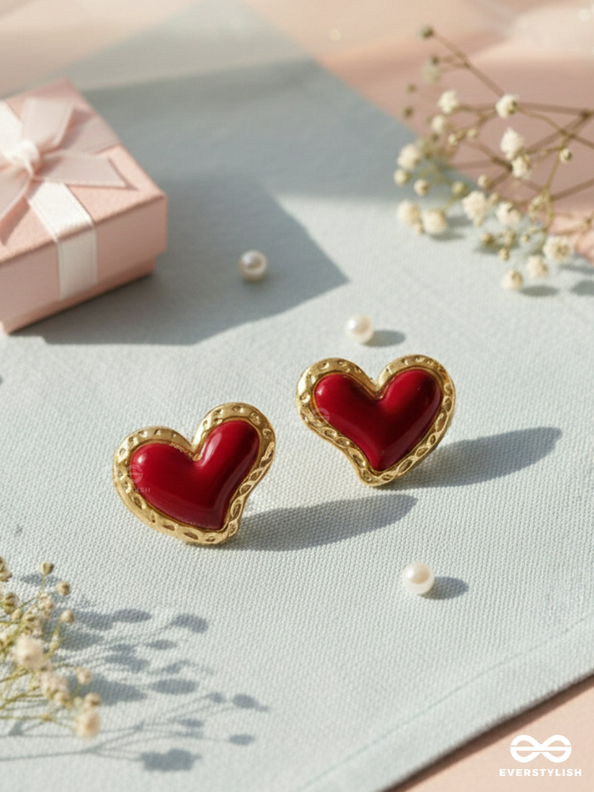 Beats Of Beauty - Golden Embellished Earrings (Red)