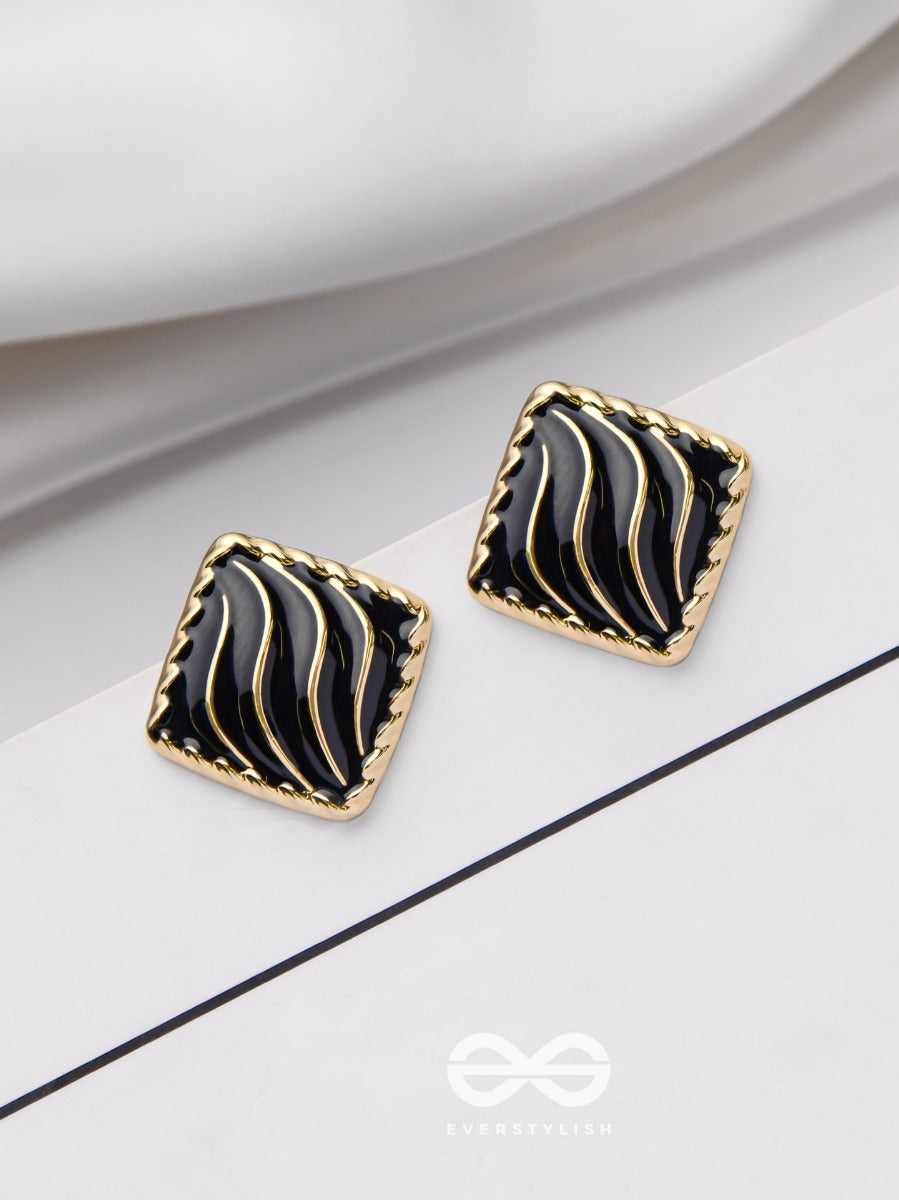 Modern Delights - Golden Embellished Stud Earrings (Black)