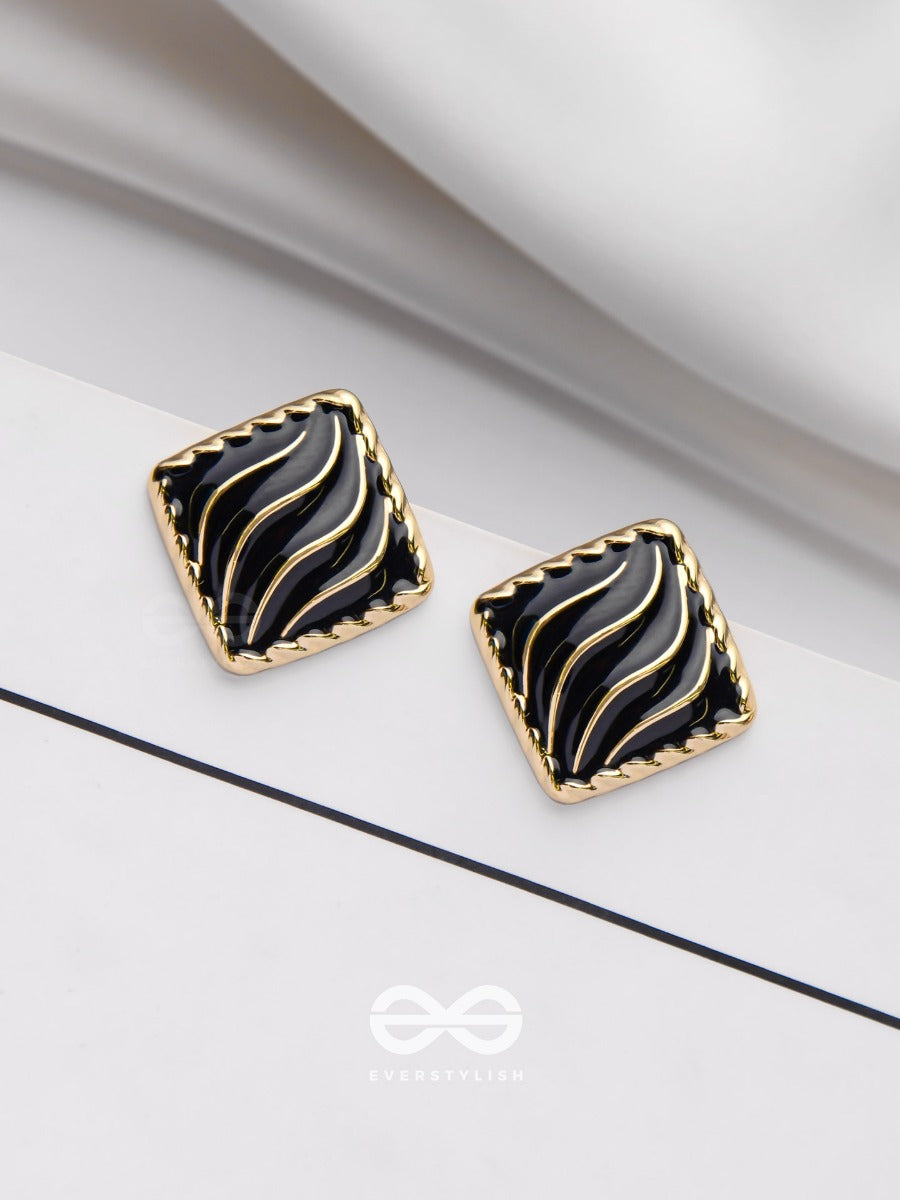 Modern Delights - Golden Embellished Stud Earrings (Black)