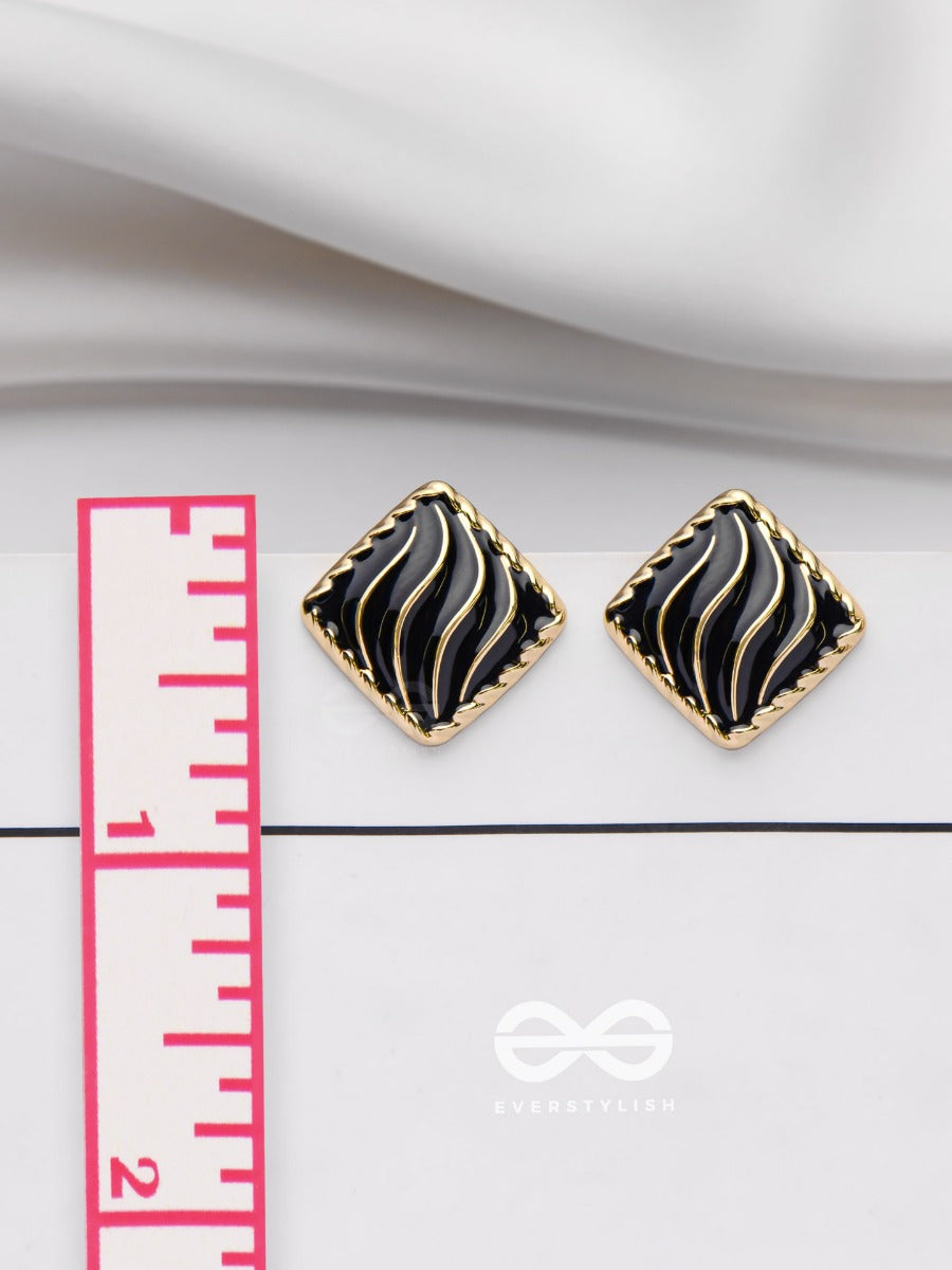 Modern Delights - Golden Embellished Stud Earrings (Black)