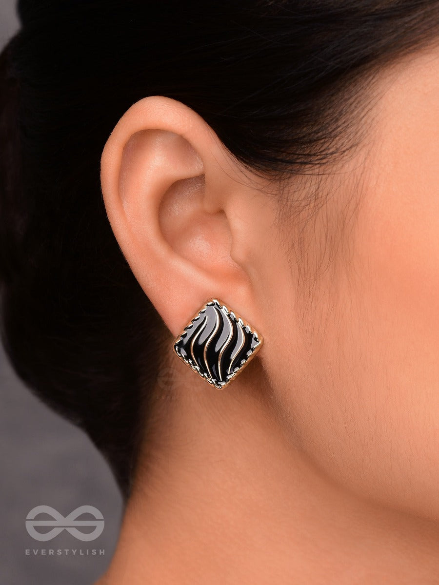 Modern Delights - Golden Embellished Stud Earrings (Black)