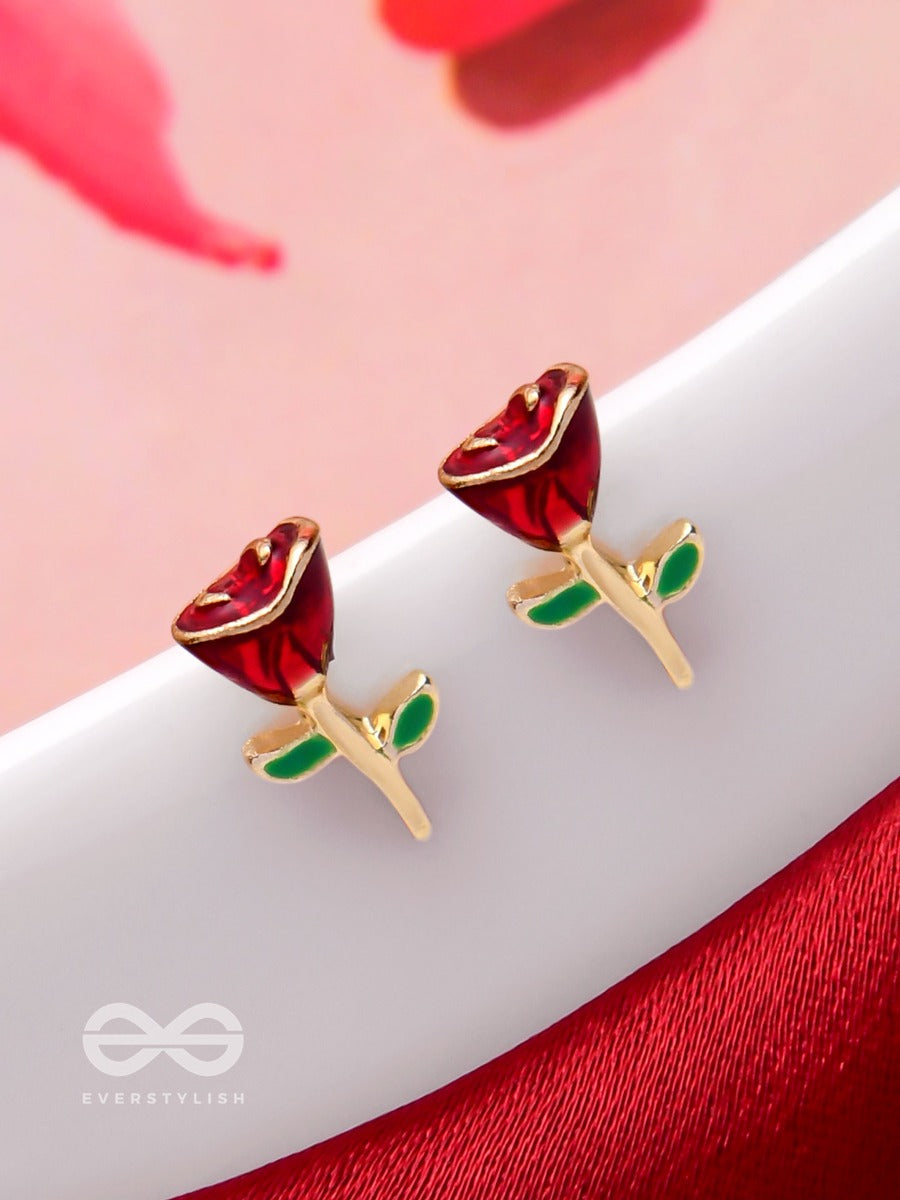 Rosy Posy Sparklers - Golden Stud Earrings