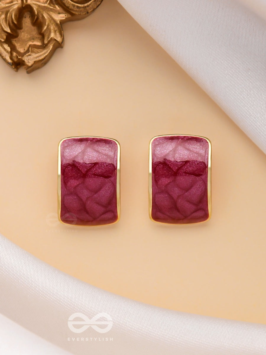 The Classic Radiance - Golden Enamelled Stud Earrings (Red)