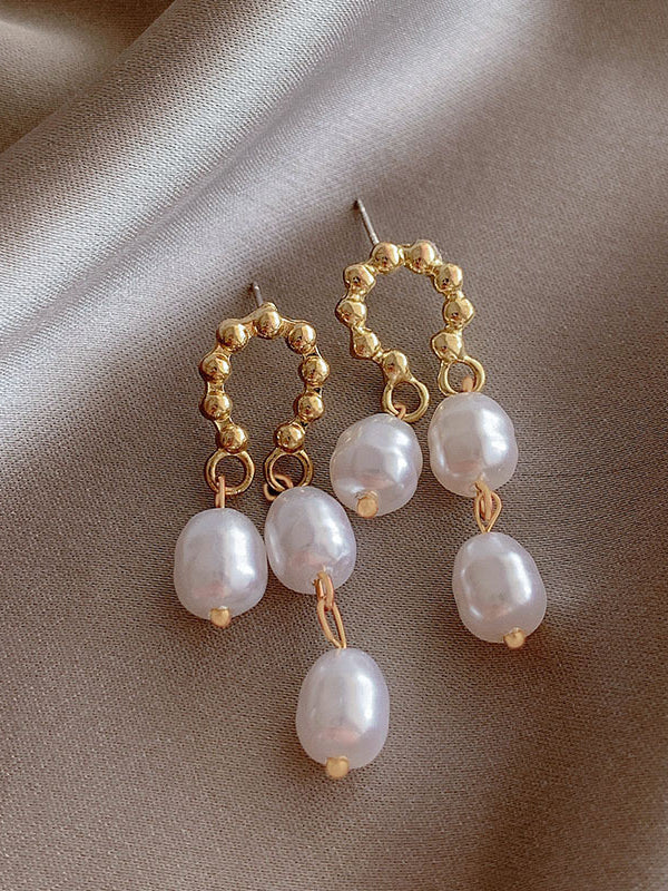 Pearlfectly Dangling - Golden Embellished Drop Earrings