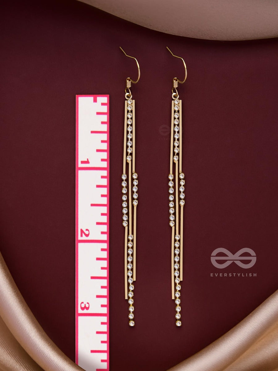 Dazzling Downpour - Golden Embellished Earrings