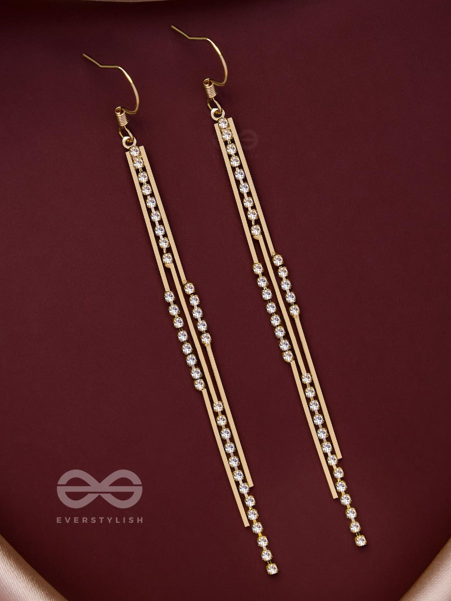Dazzling Downpour - Golden Embellished Earrings