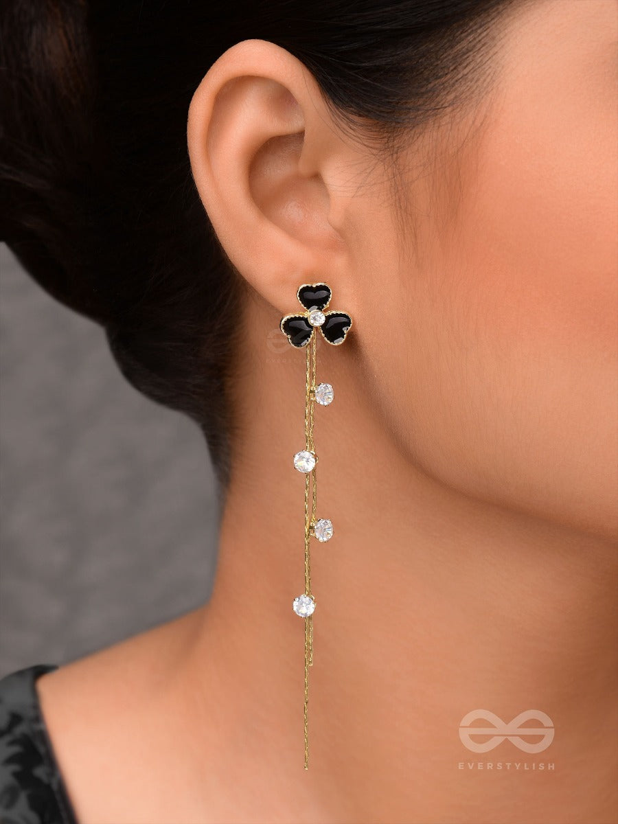 Bloomin' Midnight - Golden Embellished Earrings