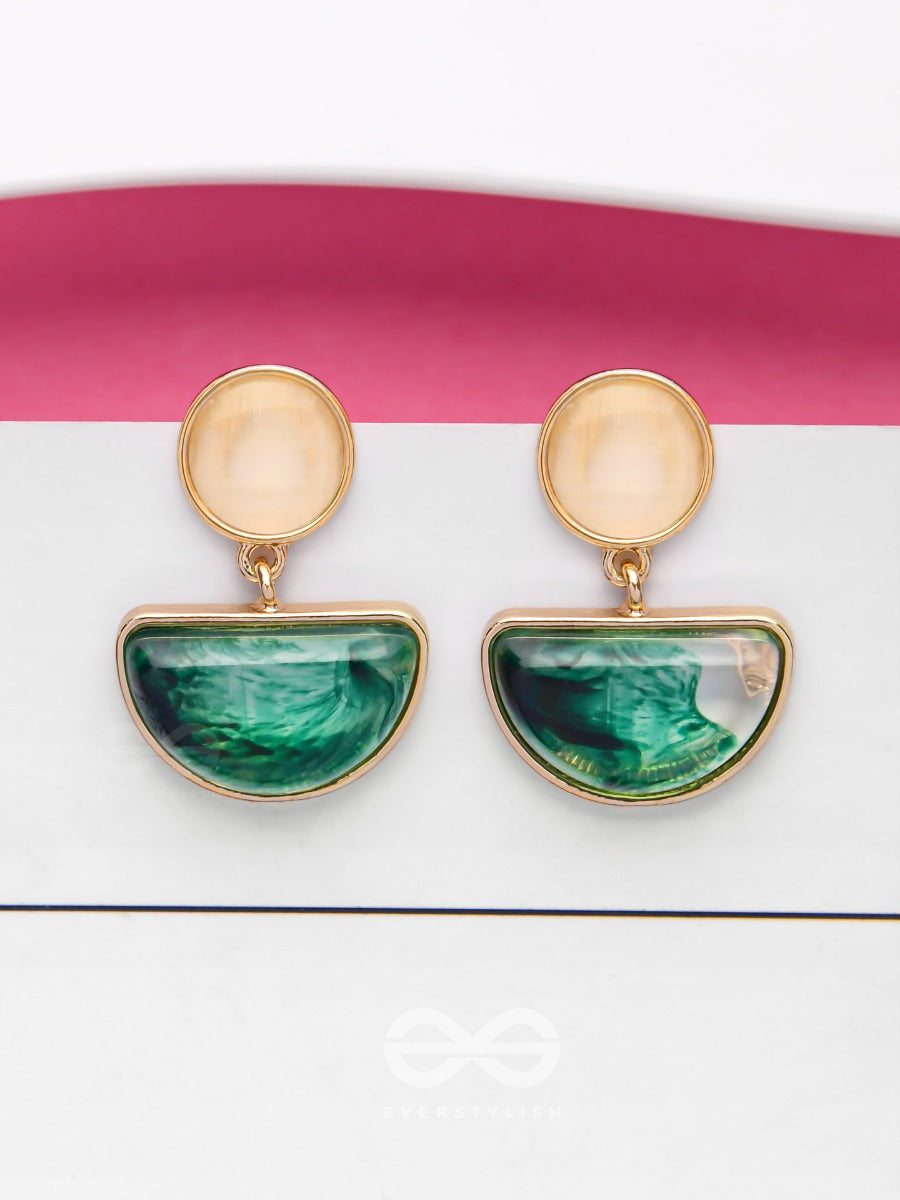 Emerald Shadows - Golden Embellished Earrings