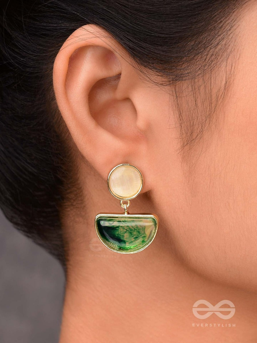 Emerald Shadows - Golden Embellished Earrings