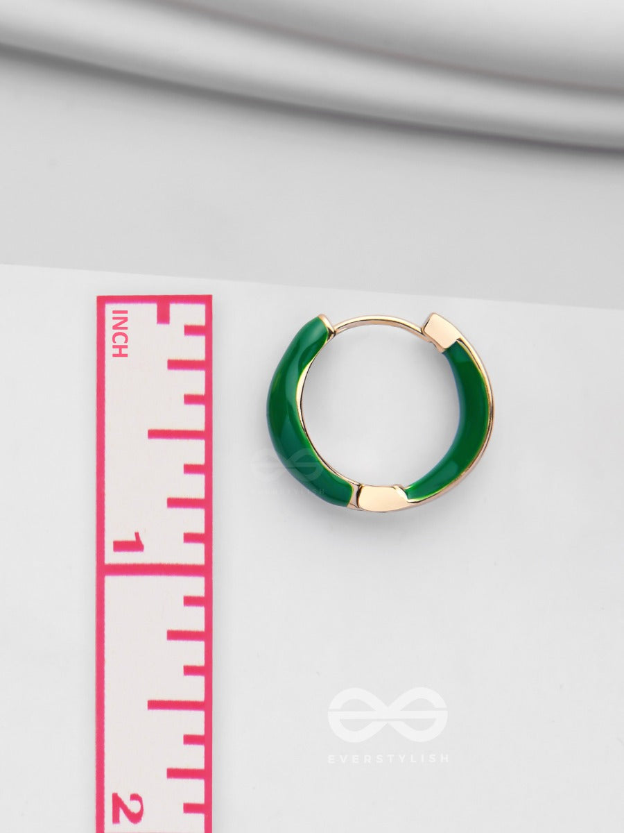 Luxe Little Loops - Golden Embellished Hoop Earrings (Green)