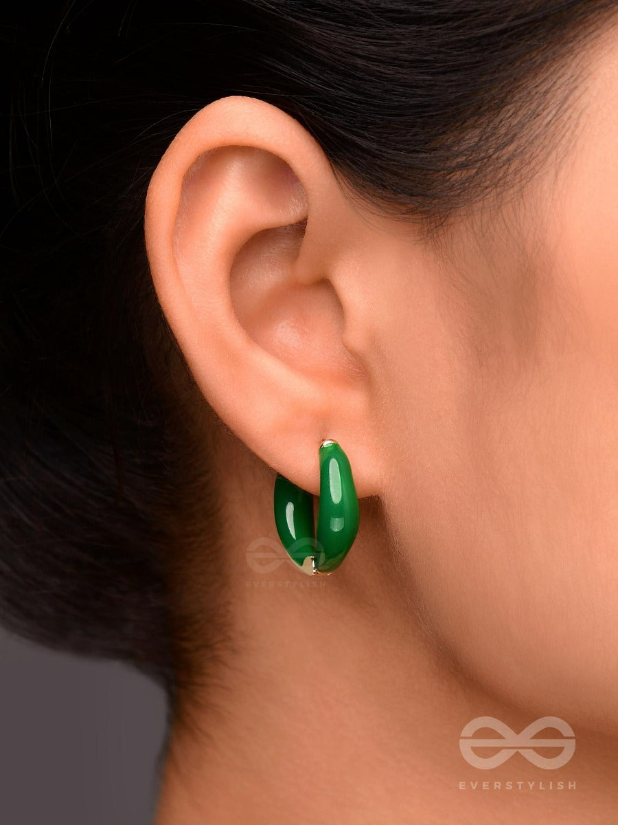 Luxe Little Loops - Golden Embellished Hoop Earrings (Green)