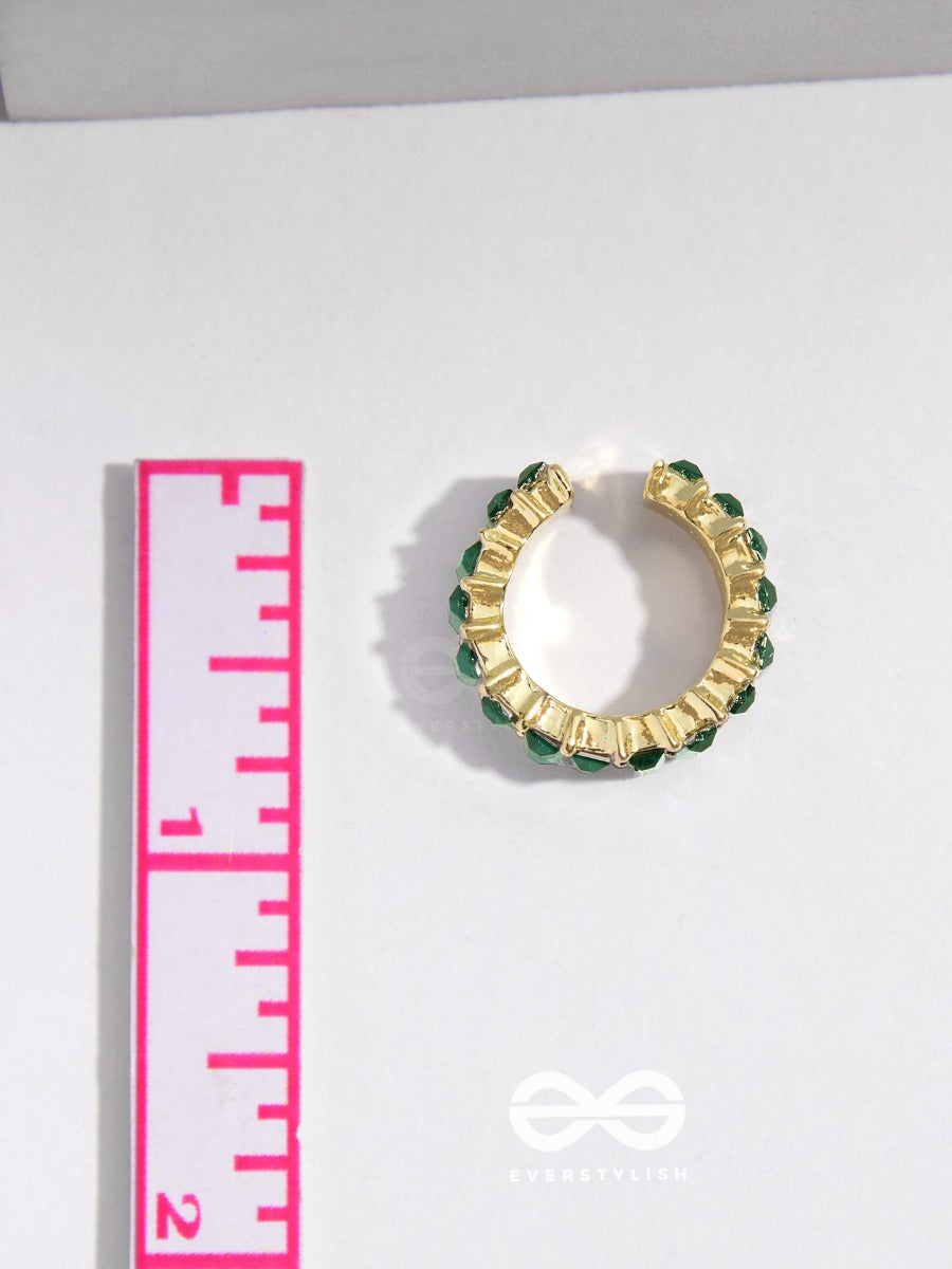Sparkling Halo - Golden Embellished Ring (Green)