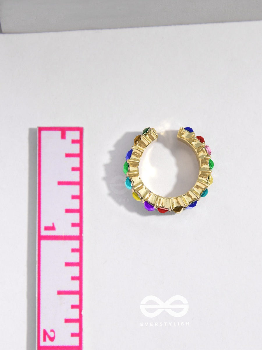 Sparkling Halo - Golden Embellished Ring (Multicolor)