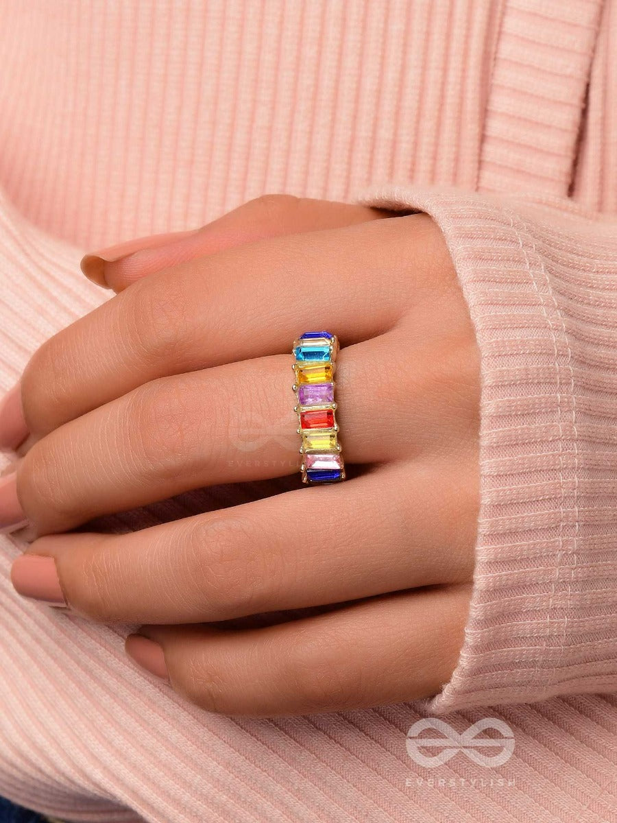 Sparkling Halo - Golden Embellished Ring (Multicolor)
