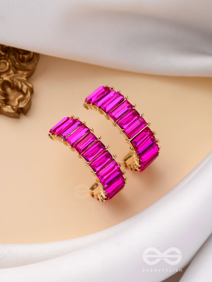 Crystal Galaxies - Golden Embellished Earrings (Magenta)