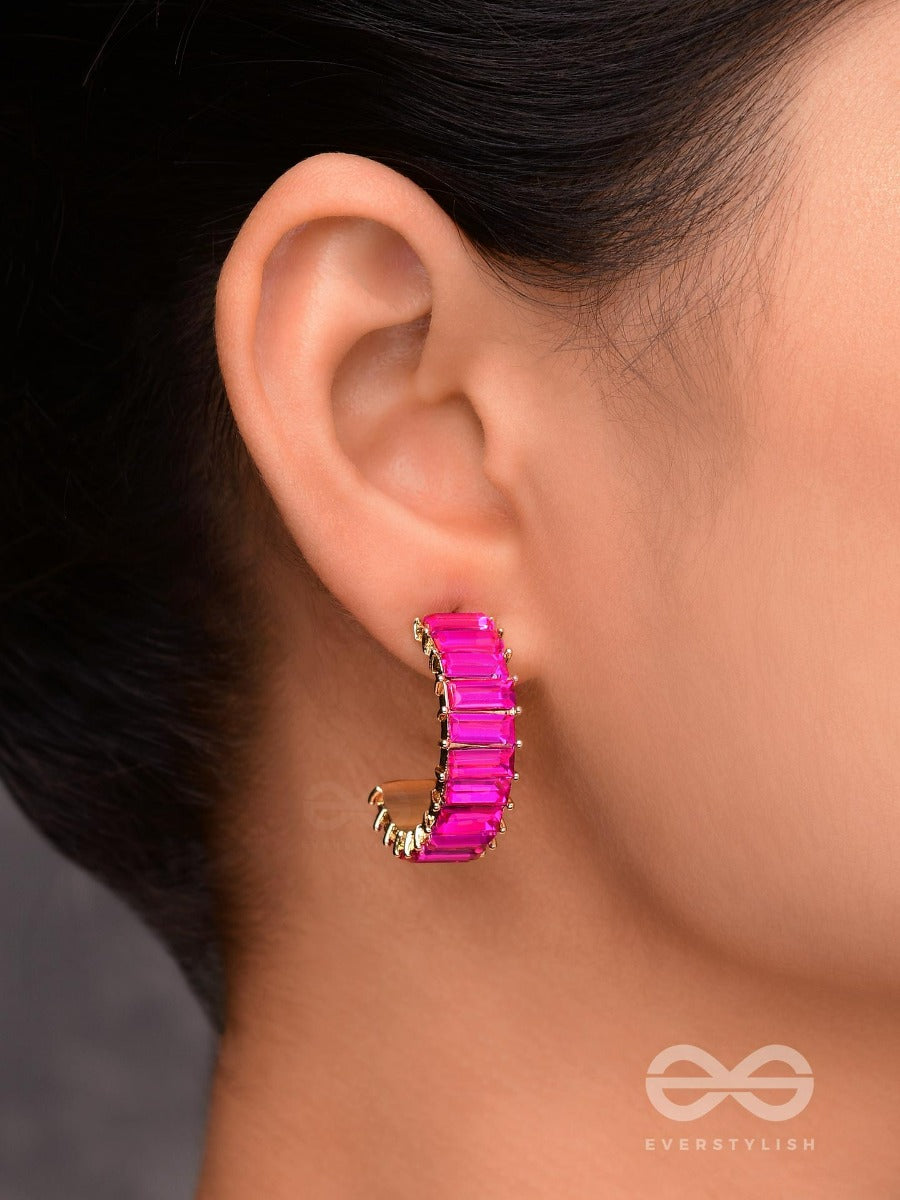 Crystal Galaxies - Golden Embellished Earrings (Magenta)