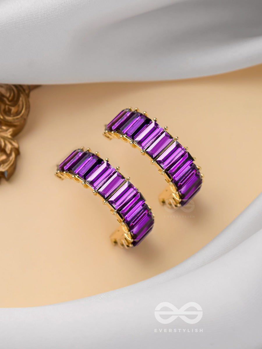 Crystal Galaxies - Golden Embellished Earrings (Purple)