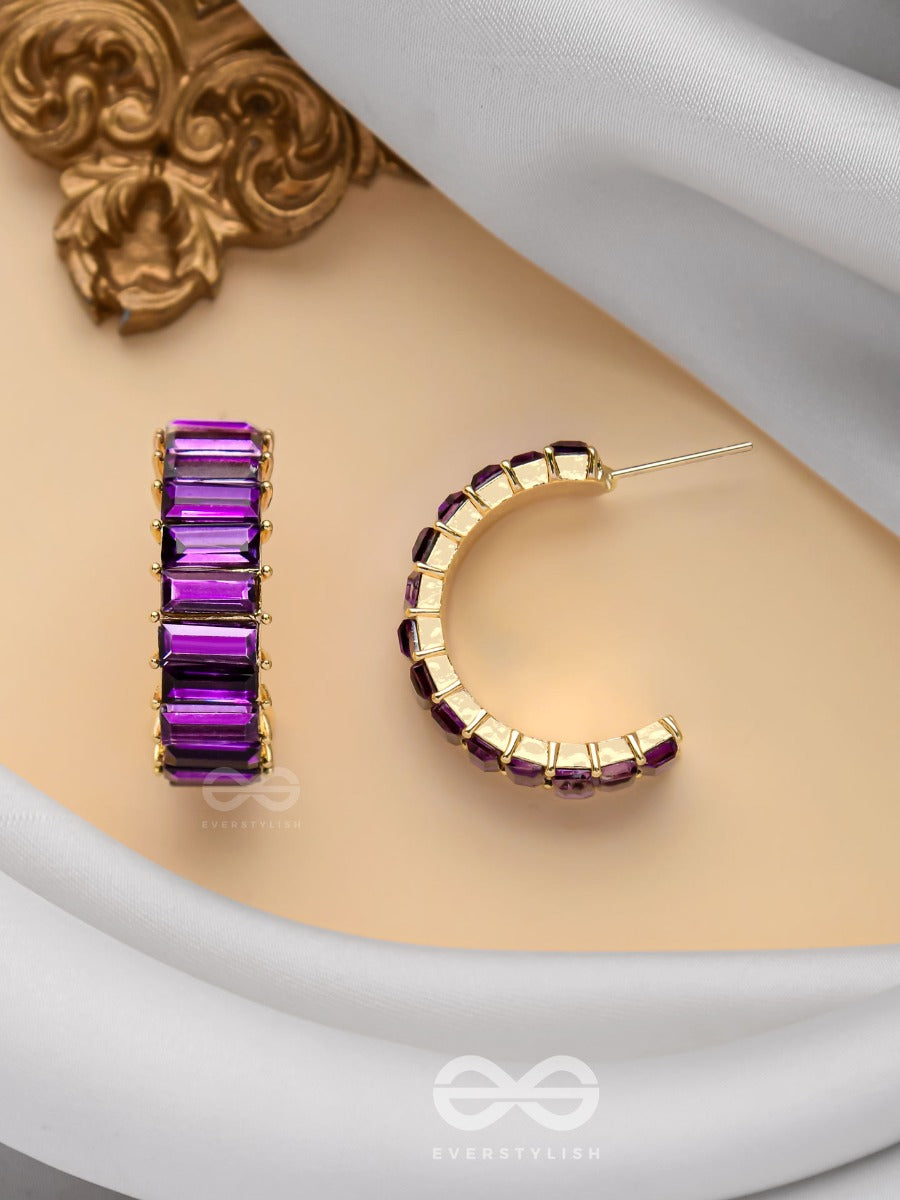 Crystal Galaxies - Golden Embellished Earrings (Purple)
