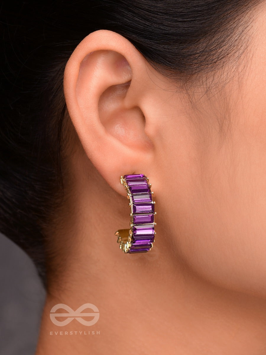 Crystal Galaxies - Golden Embellished Earrings (Purple)
