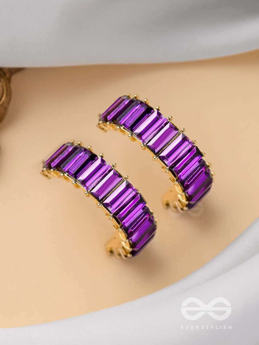 Crystal Galaxies - Golden Embellished Earrings (Purple)