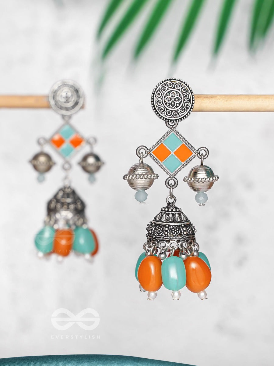 Mystic Ocean Sundown - Embellished Oxidised Jodhpuri Jhumkas