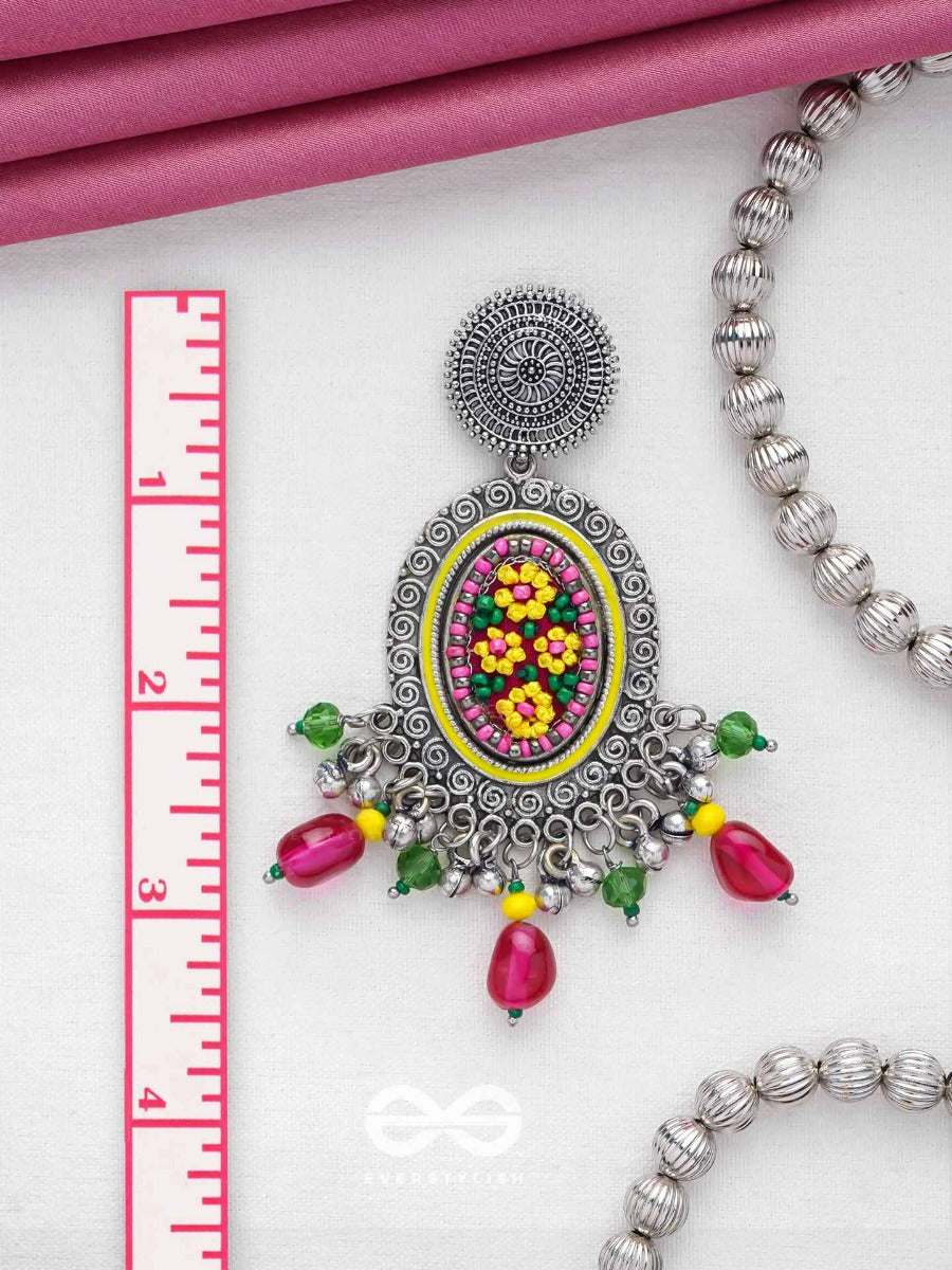 Mishraka - Garden Of Paradise - Resham And Beads Embroidered And Oxidised Earrings