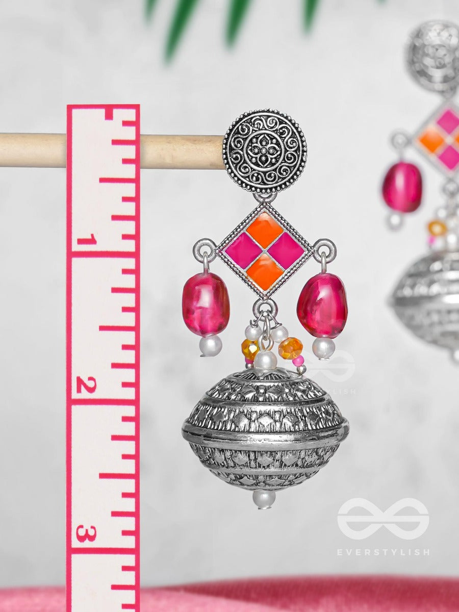 The Pink Mirage - Embellished Oxidised Jodhpuri Jhumkas
