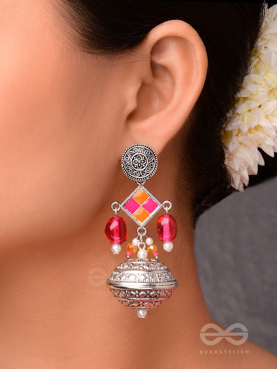 The Pink Mirage - Embellished Oxidised Jodhpuri Jhumkas